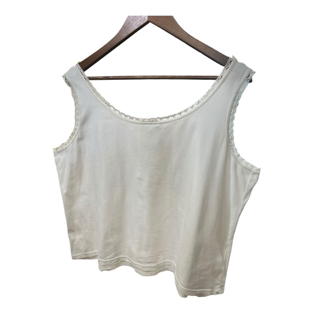 Talbots Woman White 100% Cotton Lace Trim Women's Micro Ribbed Tank Top 2X - Picture 8 of 11
